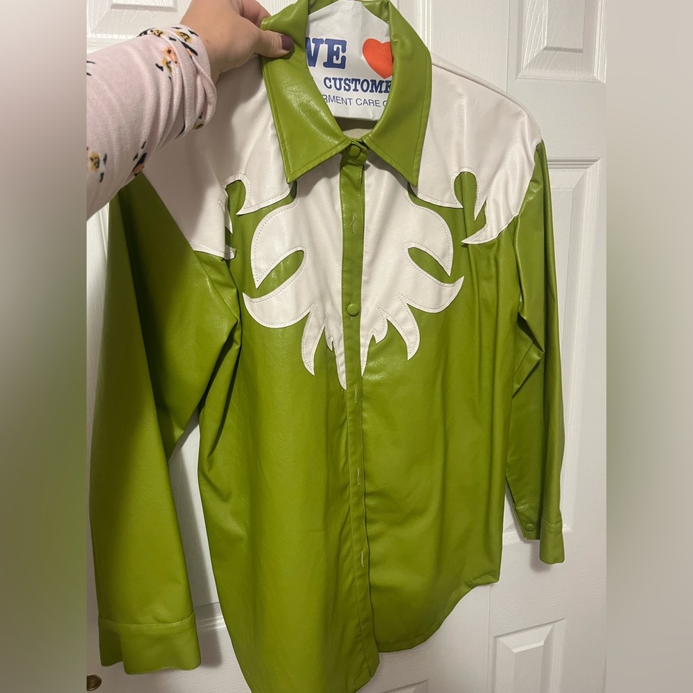 Retro Western Faux Leather Button Up Shacket